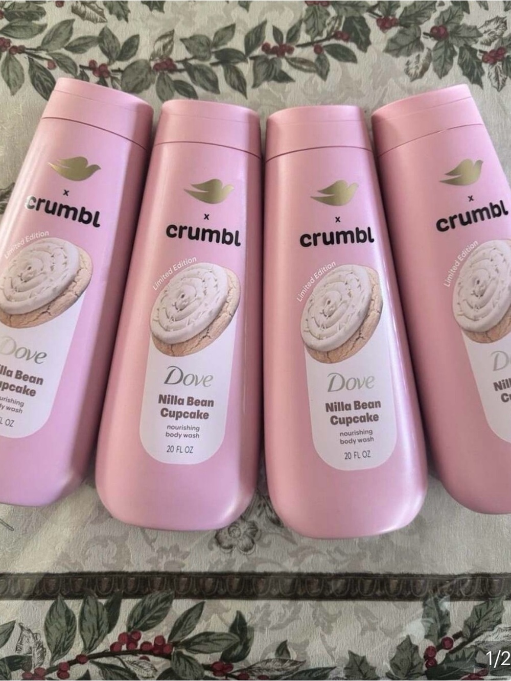 Dove X Crumble Nilla Bean Cupcake 20 FL Oz Limited Edition Body Wash (X4)